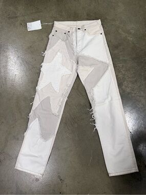 Acne Studios Cream Frayed Hem Denim Shorts